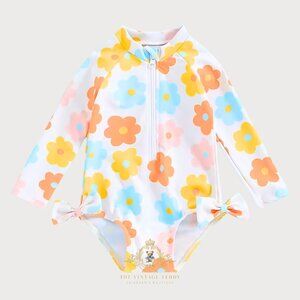 NWT Pretty Girls One-Piece Swimsuit Kids Swimwear Girls Beachwear Flower 2T-3T